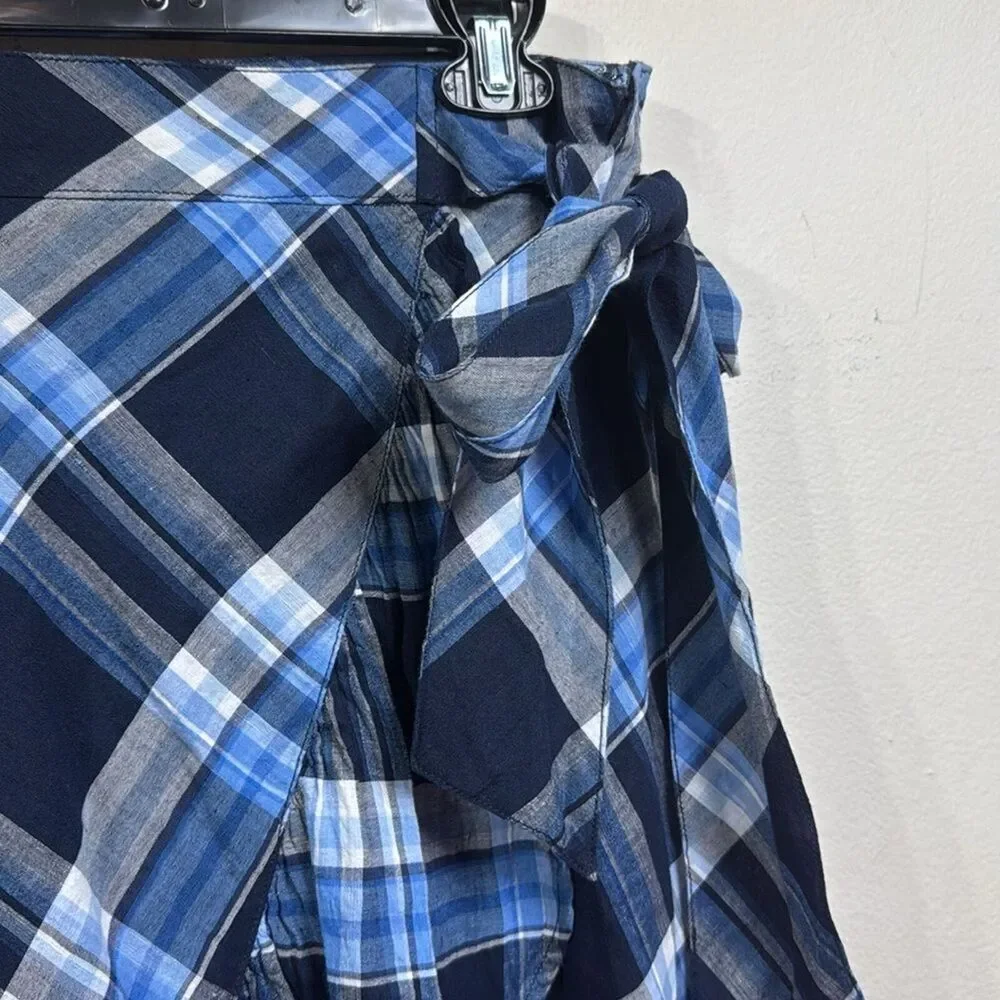 (K2) LAUREN RALPH LAUREN Asymmetrical Ruffle Skirt Navy Blue Midi Skirt, Sz L - Picture 9 of 16